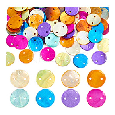 160Pcs 8 Colors Dyed Natural Akoya Shell Disc Links Connector Charms SSHEL-PH0001-30-1