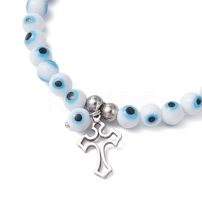 Cross 304 Stainless Steel Charm Bracelets BJEW-JB12262-03-1