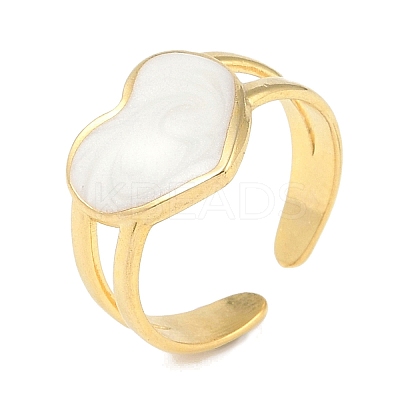 Ion Plating(IP) 304 Stainless Steel Enamel Heart Cuff Finger Rings RJEW-L107-059G-01-1