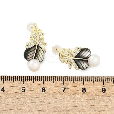 Feather Brass Clear Cubic Zirconia Stud Earrings KK-D301-12G-1