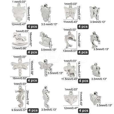 32Pcs 8 Styles 304 Stainless Steel Charms STAS-UN0021-53P-1