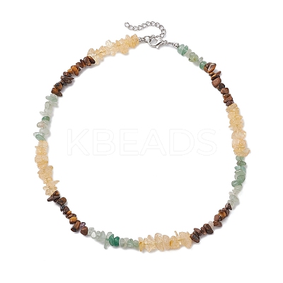 Natural Citrine & Tiger Eye & Green Aventurine Chip Beaded Necklaces NJEW-JN05099-01-1