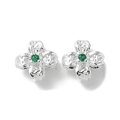 Brass Micro Pave Lime Green Cubic Zirconia Beads KK-P256-11S-1