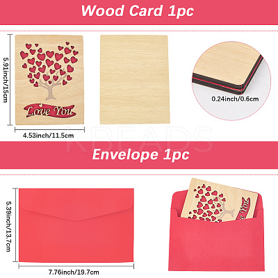 Valentine's Day Wooden Greeting Cards DIY-CP0011-91C-1