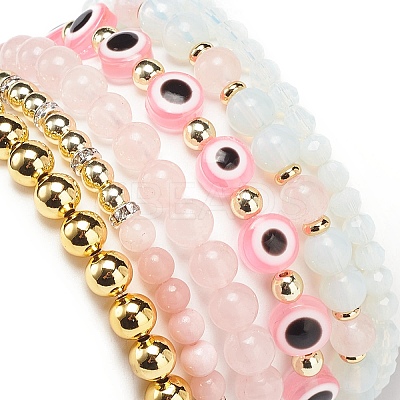 6Pcs 6 Style Natural & Synthetic Mixed Gemstone & Pearl & Resin Evil Eye Stretch Bracelets Set BJEW-JB08885-1