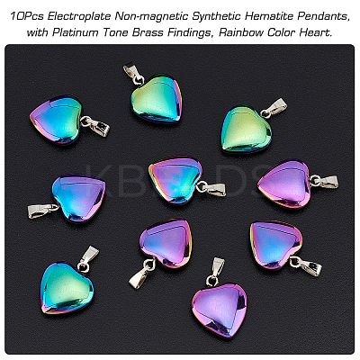 10Pcs Electroplate Non-magnetic Synthetic Hematite Pendants G-NB0003-57-1