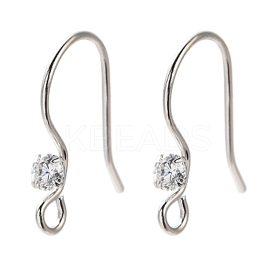 Anti-Tarnish Rhomdium Plated 925 Sterling Silver Micro Pave Single Cubic Zirconia Ear Wire STER-NH0001-66P-1