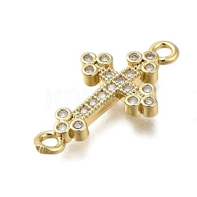 Brass Clear Cubic Zirconia Cross Connector Charms ZIRC-I070-037G-1