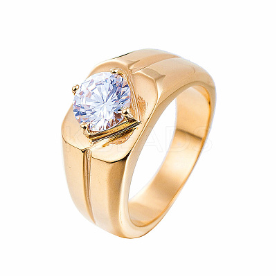 304 Stainless Steel Pave Clear Cubic Zirconia Finger Rings for Men FS-WG96A01-08-1