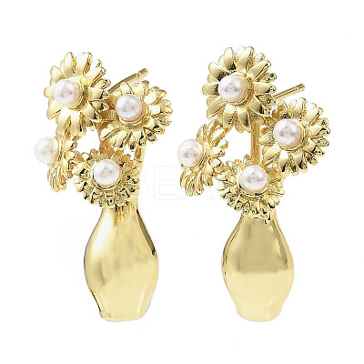 Brass Plastic Imitation Pearl Stud Earrings LS-EJEW-G438-01G-02-1