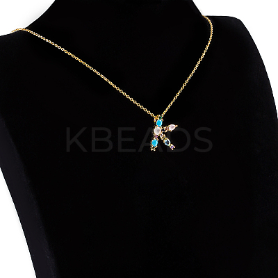 Golden Brass Micro Pave Cubic Zirconia Initial Pendants Necklaces NJEW-S069-JN002-K-1
