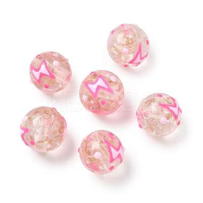 Luminous Handmade Enamel Gold Sand Glass Beads Strands LAMP-U004-08D-1