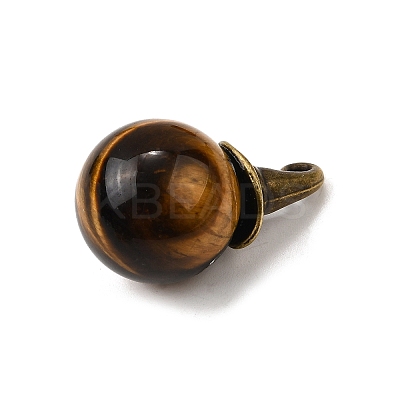 Natural Tiger Eye Round Pendants with Alloy Witch Hat G-D311-01AB-04-1