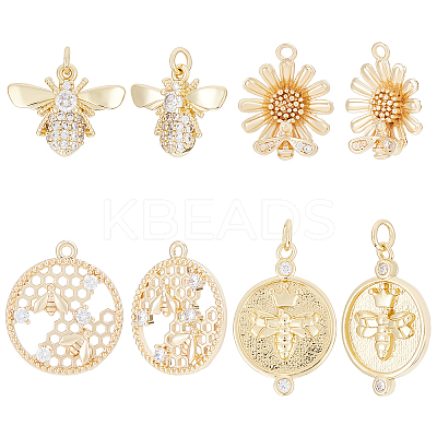 8Pcs 4 Style Rack Plating Brass Micro Pave Cubic Zirconia Pendants KK-BBC0004-19-1