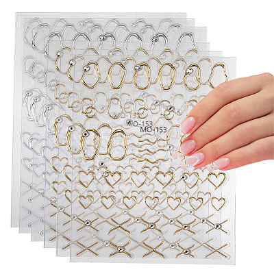 6 Sheets 2 Colors Mixed Shapes PET Nail Art Stickers DIY-HS0002-07-1