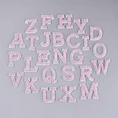 26Pcs Letter A~Z Glass Rhinestone with Plastic Cloth Patches PATC-T002-01-1