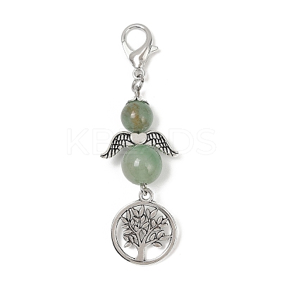 Angel Natural Green Aventurine Beads & Alloy Tree Pendant Decorations HJEW-JM03075-1
