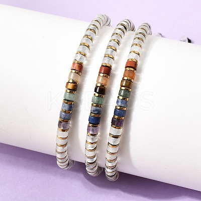 Natural Quartz Crystal & Non-magnetic Hematite Beaded Adjustable Bracelets for Unisex BJEW-K251-09V-1