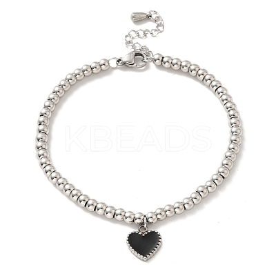 304 Stainless Steel Heart Charm Bracelet with Enamel BJEW-B057-08P-1