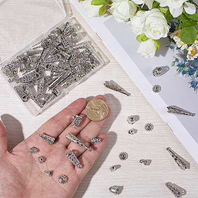100Pcs 10 Styles Tibetan Styles Alloy Bead Cone & Bead Caps FIND-SP0020-73A-1