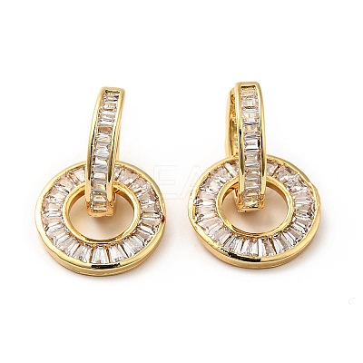 Clear Cubic Zirconia Interlocking Double Ring Dangle Hoop Earrings EJEW-F288-12G-1