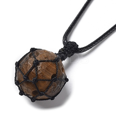Natural Tiger Eye Round Pendant Necklace NJEW-H009-02-08-1