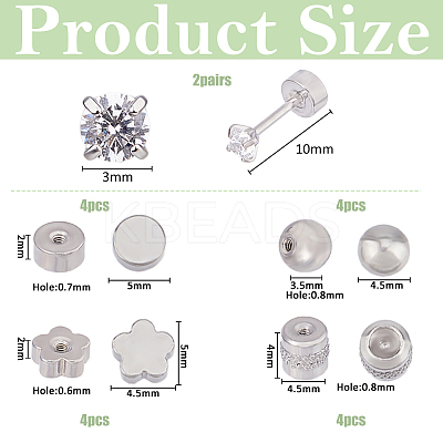 2Pairs Carbon Steel Micro Pave Cubic Zirconia Stud Earrings for Women EJEW-HS0001-16P-1