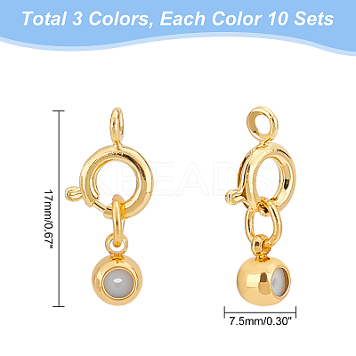 30 Sets 3 Colors Brass Spring Ring Clasps and Silicone Beads KK-PH0004-79-1