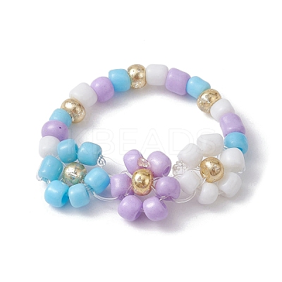 3Pcs 3 Style Glass Seed Beaded Stretch Rings Set RJEW-JR00616-01-1