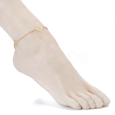 304 Stainless Steel Clover Link Anklets AJEW-AN00410-1