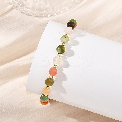 Natural Agate & Brass Beaded Bracelets for Women BJEW-JB13968-1