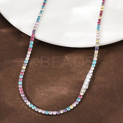 925 Sterling Silver Pave Colorful Cubic Zirconia Tennis Necklaces for Women NJEW-C096-01A-P01-1