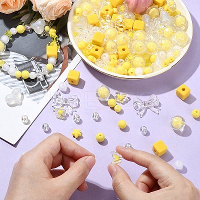 250Pcs 15 Style Yellow Acrylic Beads Set OACR-CJ0001-70-1