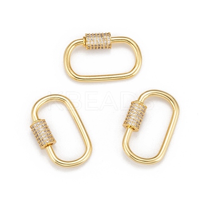 Brass Micro Pave Cubic Zirconia Screw Carabiner Lock Charms ZIRC-F105-03G-1