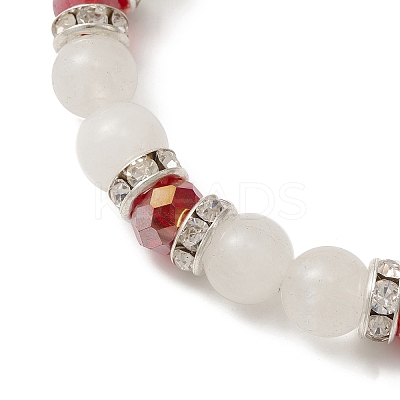 Natural Quartz Crystal & Glass Beaded Stretch Bracelet with Heart Charms for Valentine's Day X-BJEW-TA00284-1