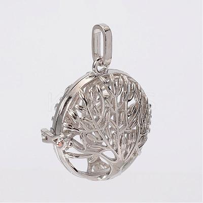 Filigree Flat Round Brass Cage Pendants KK-K115-08P-NR-1