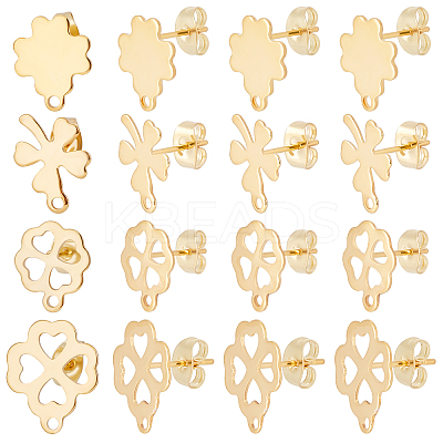 80Pcs 4 Style 201 Stainless Steel Stud Earring Findings EJEW-BBC0001-06-1