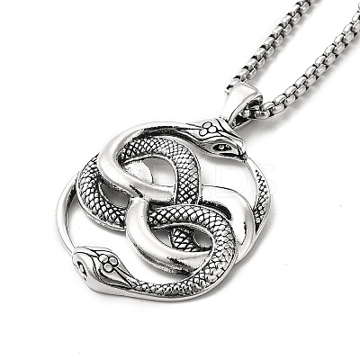 Alloy Snake Pandant Necklace with Stainless Steel Box Chains NJEW-K245-009-1
