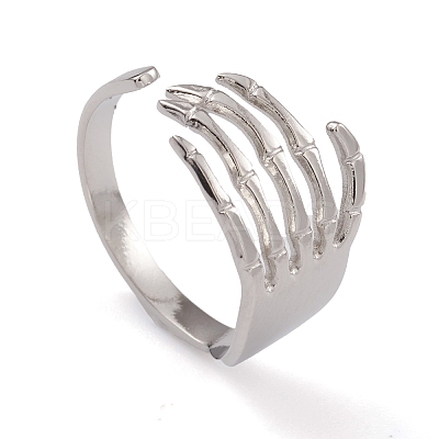 Non-Tarnish 304 Stainless Steel Skull Open Cuff Rings for Women RJEW-G285-70P-1