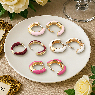 4 Pairs 4 Colors Alloy Enamel Huggie Hoop Earrings for Women EJEW-HY0001-23B-1