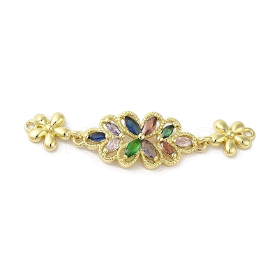 Rack Plating Brass Pave Colorful Cubic Zirconia Flower Connector Charms KK-C052-37C-G-1
