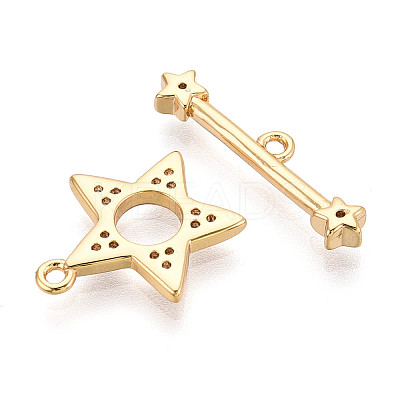 Star Brass Pave Clear Cubic Zirconia Toggle Clasps KK-T077-04G-1