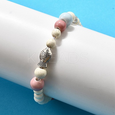 Porcelain Beads & Synthetic Howlite Beads Stretch Bracelets for Women LS-BJEW-D307-02A-1