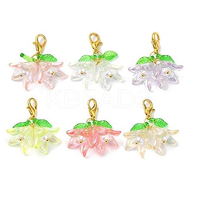 6Pcs 6 Colors Flower Acrylic Pendant Decorations HJEW-JM02719-01-1