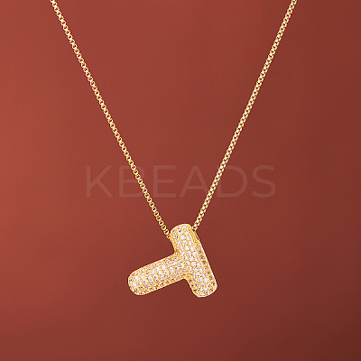 Brass Micro Pave Clear Cubic Zirconia Initial Pendant Necklaces for Women FS-WGDC51D-20-1