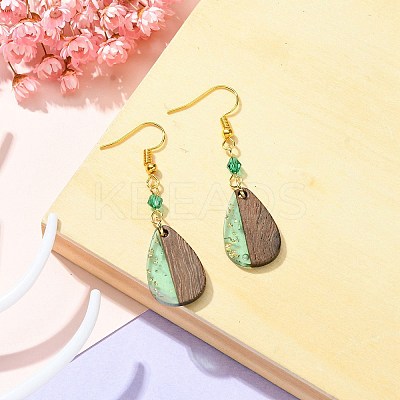 Resin & Walnut Wood Teardrop Dangle Earrings EJEW-JE05445-01-1