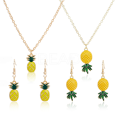 2 Sets 2 Style Alloy Pineapple Pendant Necklace & Dangle Earrings SJEW-FI0001-01-1