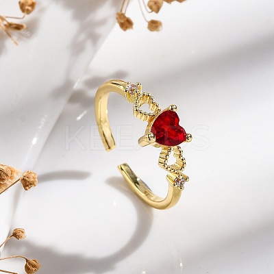 Rack Plating Brass Micro Pave Cubic Zirconia Open Cuff Finger Rings for Women RJEW-M028-90G-1