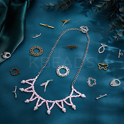 48pcs 8 styles Tibetan Style Alloy Toggle Clasp Rhinestone Settings FIND-PH0020-10-1