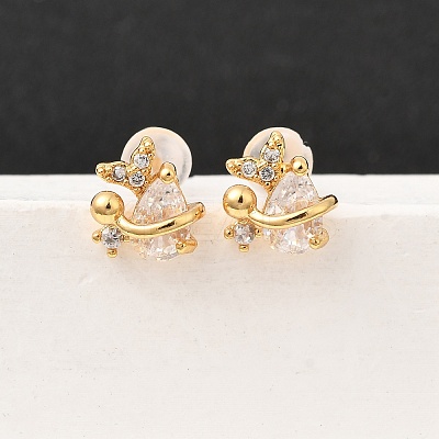 Brass Micro Pave Clear Cubic Zirconia Stud Earring EJEW-C158-15B-G-1